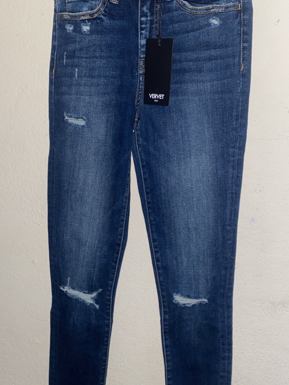 VERVET BY FLYING MONKEY Dark Blue Distressed Skinny Jeans